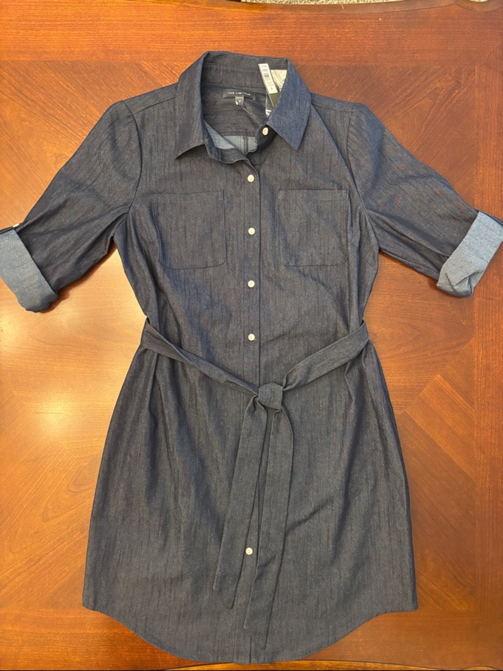 The Limited Dark Blue Denim Shirt Dress with Tie Belt
